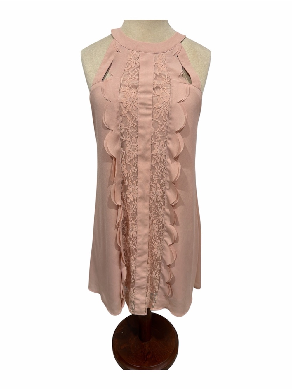 Altar'd State Blush Pink Scallop Lace Halter Mini Dress